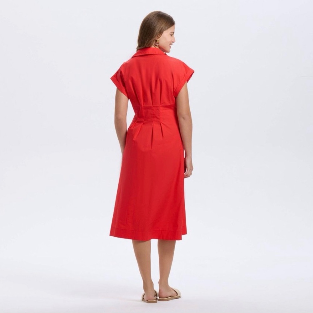Women's Short Sleeve Pleated Midi Shirtdress from A New Day Large Red - Picture 2 of 3